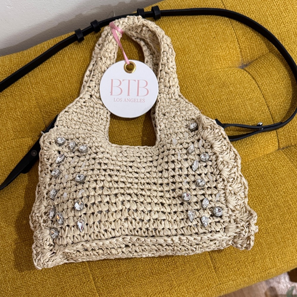 BTB Los Angeles Tan Crochet Shoulder Bag